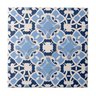 Ornate Elegant Damask Classic Blue And White Ceramic Tile