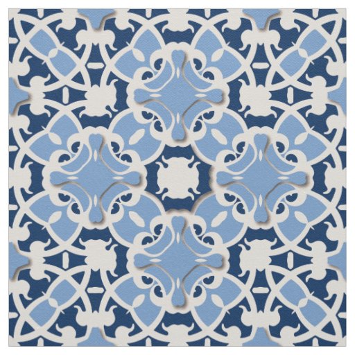 Ornate Elegant Damask Classic Blue And White Fabric