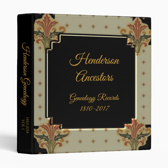 Ornate Elegant Deco Style Genealogy 3 Ring Binder (Front/Spine)