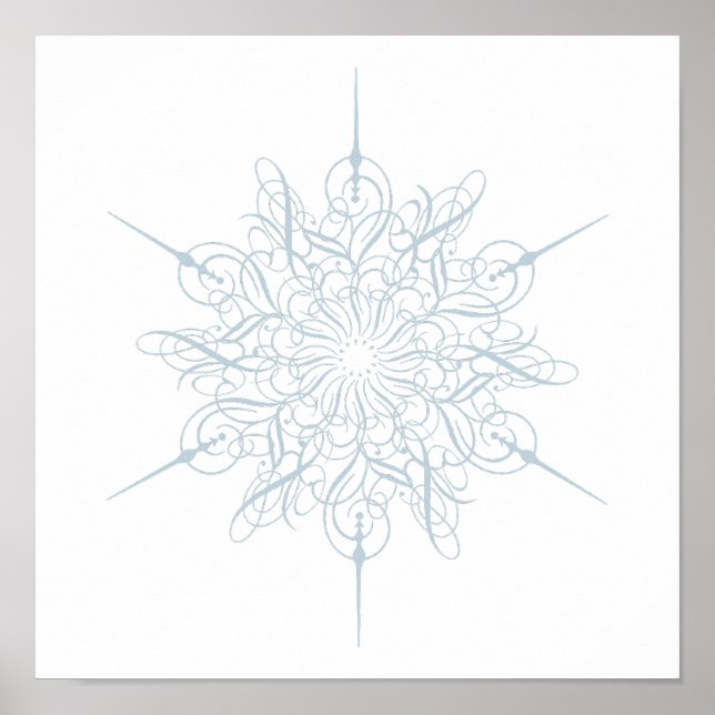 Ornate Elegant Ice Blue Snowflake Christmas Poster (Front)