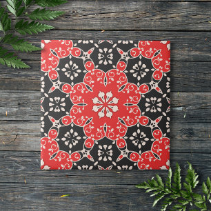 Ornate Elegant Lacy Mosaic Red Black and White Ceramic Tile