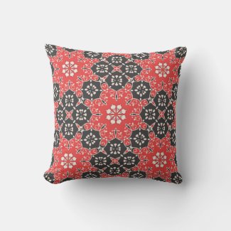Ornate Elegant Lacy Mosaic Red Black and White Outdoor Pillow