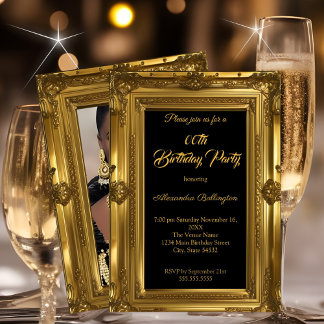Ornate Elegant Photo Birthday Party Gold Invitation