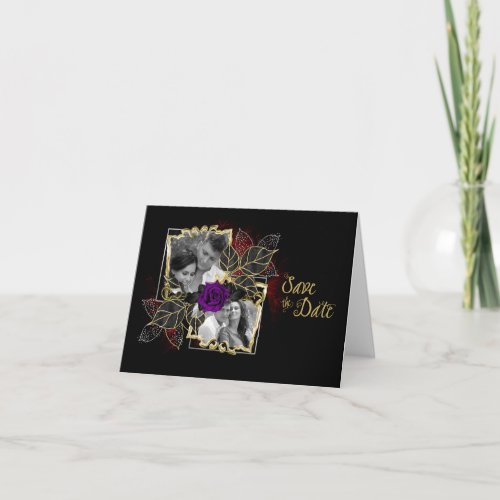 Ornate Elegant Photo Save the Date Purple Rose Card