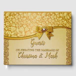 Ornate Elegant Retro Abstract Flowers and Leaves Guest Book