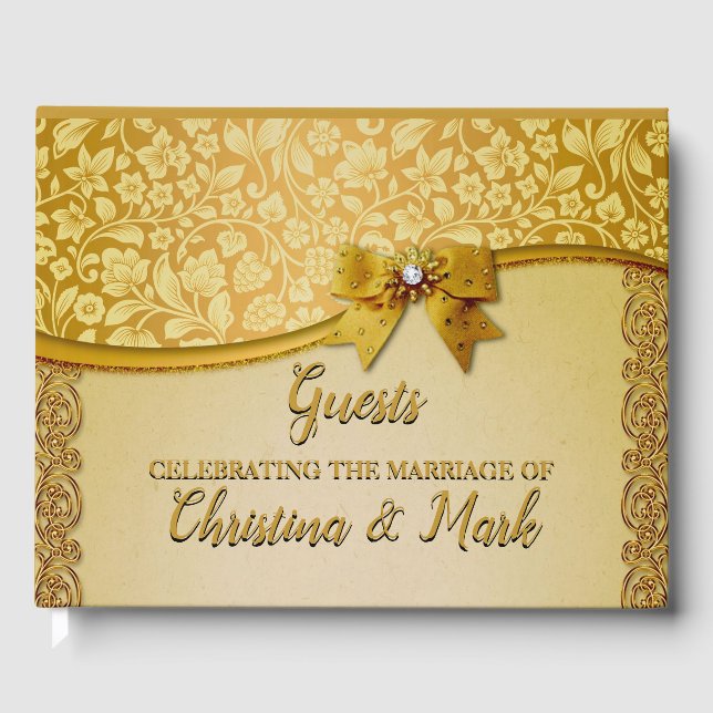 Ornate Elegant Retro Abstract Flowers and Leaves Guest Book (Front)