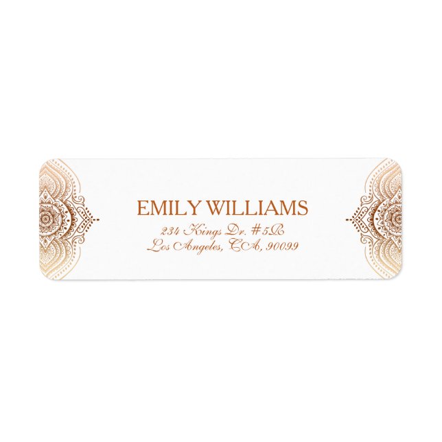 Ornate elegant rose-gold mandala custom text label (Front)