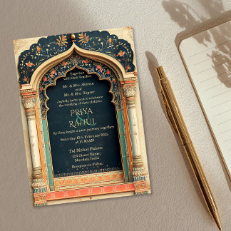 Ornate Elegant Vintage Gold Floral Indian Wedding Invitation