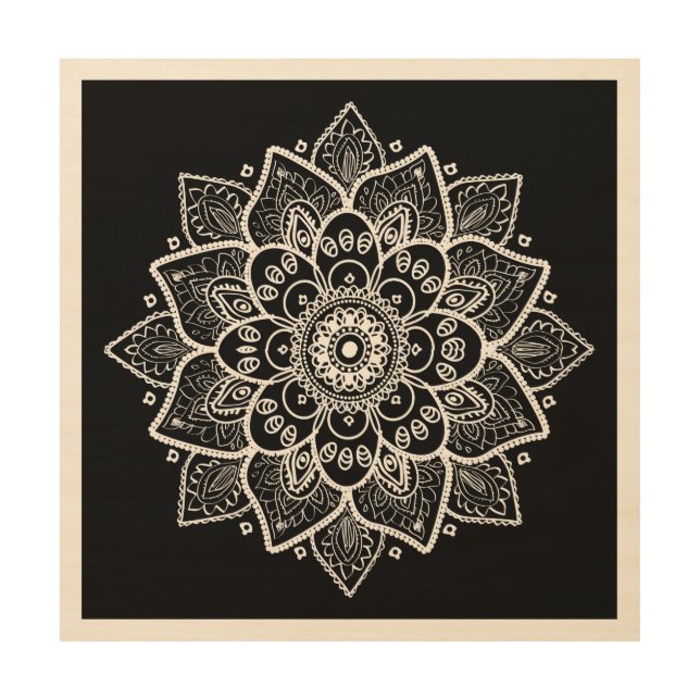 Ornate Elegant White Mandala On Black Wood Wall Decor (Front)