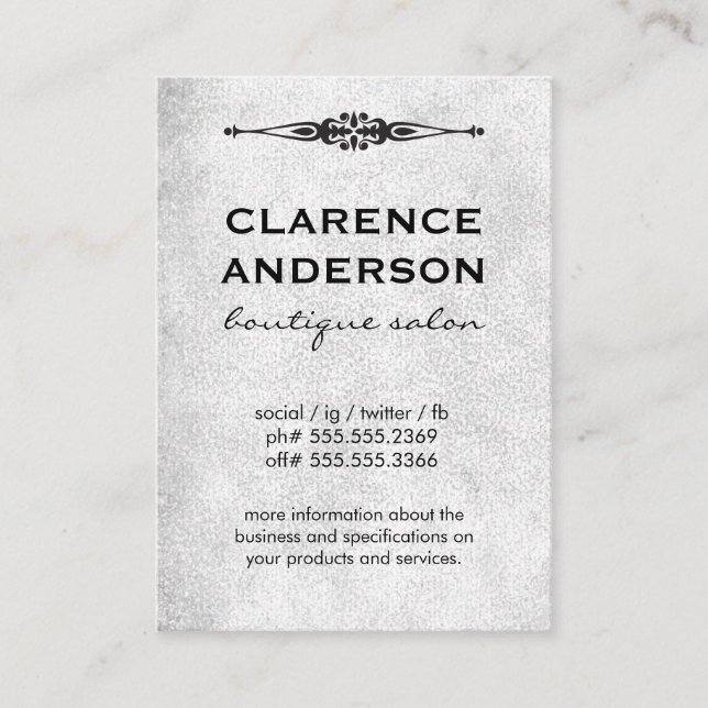 Ornate Element Gray Texture Business Card (Front)