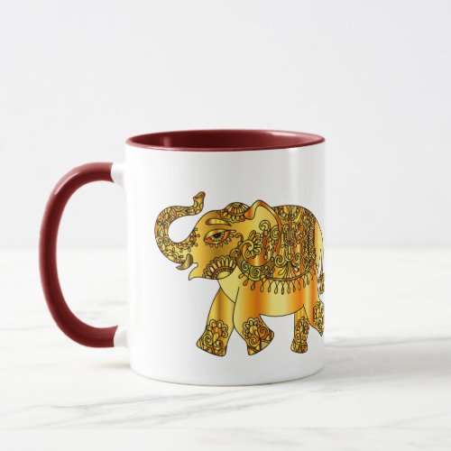 Ornate Elephant with Raised Trunk for Good Luck Mug