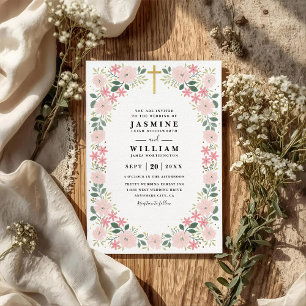 Ornate Embossed Graceful Bloom QR Code Wedding Invitation