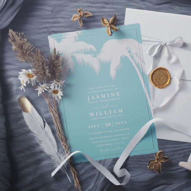 Ornate Embossed Tropical Palm Elegant Wedding Invitation (Creator Uploaded)