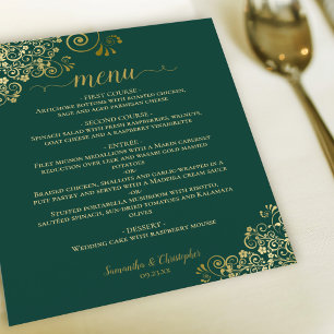 Ornate Emerald Green & Gold Budget Wedding Menu