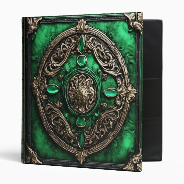 Ornate Emerald Green Leather Photo Album  3 Ring Binder (Front/Inside)