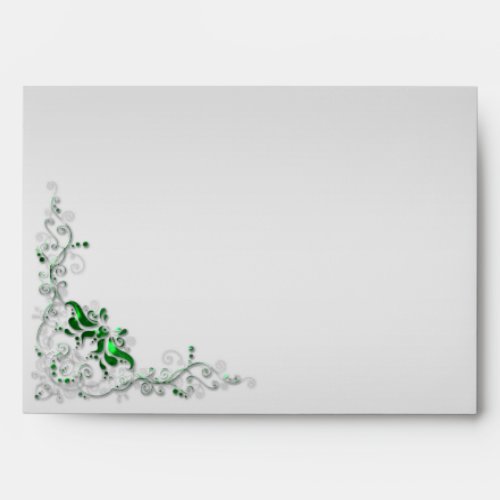 Ornate Emerald Green Silver Swirls 5x7 Envelope
