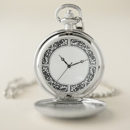 Ornate Engraved Vintage Border Pocket Watch