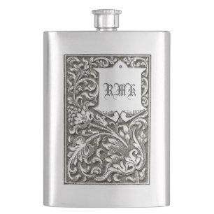 Ornate Engraved Vintage Scrolls Monogram Flask