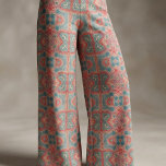 Ornate Ethnic Indian Boho Teal Coral Red Mandala Fabric