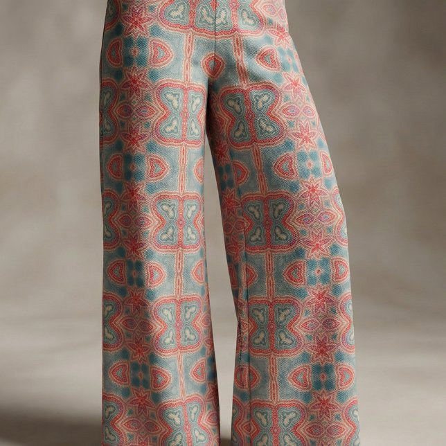 Ornate Ethnic Indian Boho Teal Coral Red Mandala Fabric (Creator Uploaded)