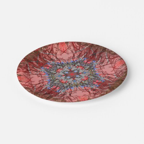 Ornate Faded Red and Blue Mandala Paper Plates