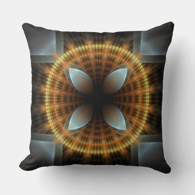 Ornate fairy fractal round pattern throw pillow (Front)