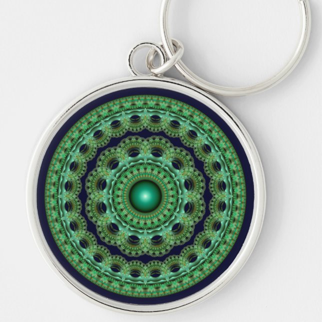 Ornate fairy round fractal mandala keychain (Front)