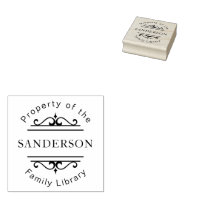 Ornate Family Library Personalized Book Rubber Stamp