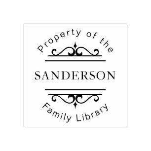 Ornate Family Library Personalized Book Rubber Stamp