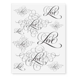 Ornate Fancy LOVE Calligraphy Lettering Script Temporary Tattoos