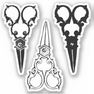 Ornate fancy old fashioned scissors three pairs sticker