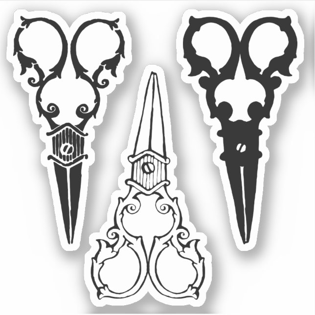 Ornate fancy old fashioned scissors three pairs sticker (Front)