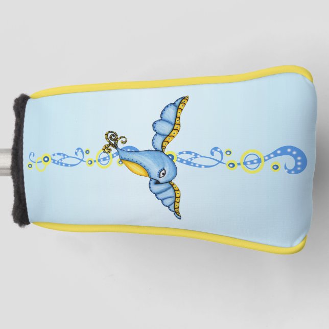 Ornate Fantasy Flying Bluebird Fancy Scroll Golf Head Cover (Front)