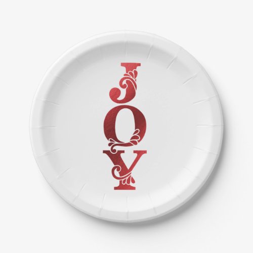 Ornate Faux_foiled JOY Christmas Holiday Paper Plates