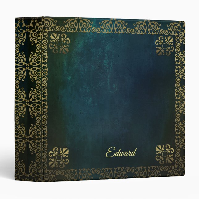 Ornate Filigree on Blue Custom 3 Ring Binder (Front/Spine)