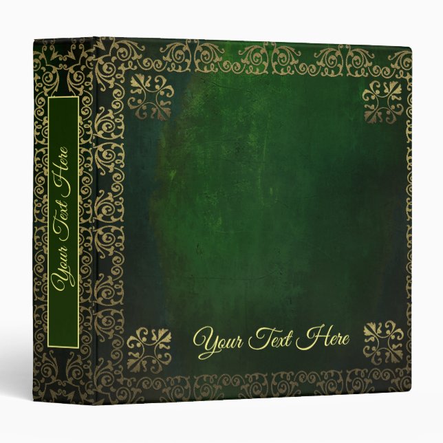 Ornate Filigree on Green Custom 3 Ring Binder (Front/Spine)