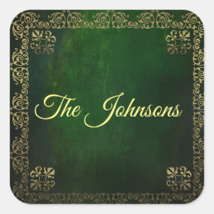 Ornate Filigree on Green Custom Square Sticker