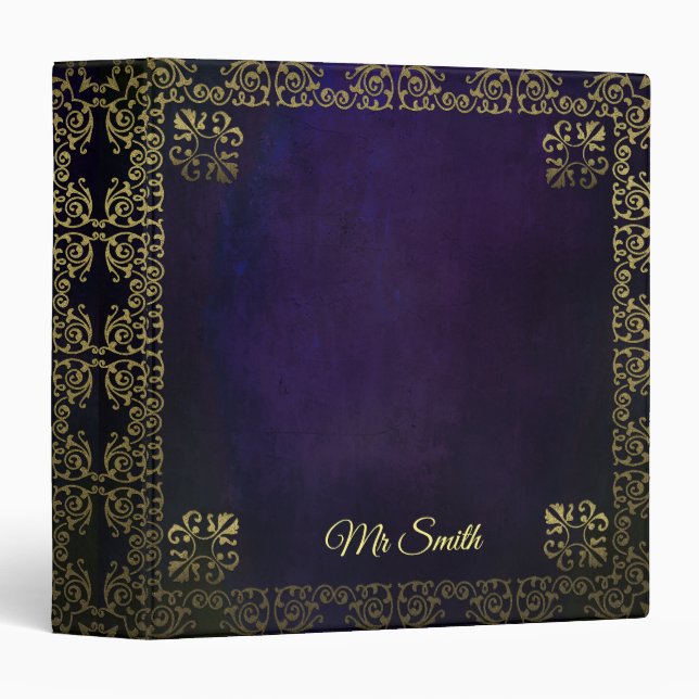 Ornate Filigree on Purple Custom 3 Ring Binder (Front/Spine)