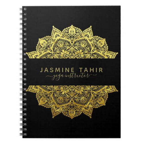 Ornate Filigree Royal Indian Gold Mandala On Black Notebook