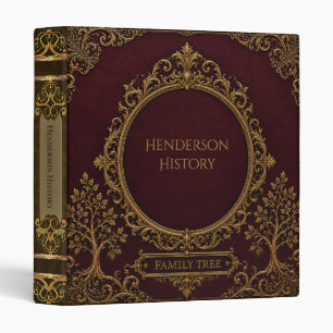 Ornate Filligree Burgundy Family Tree B 3 Ring Binder