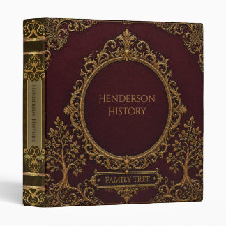 Ornate Filligree Burgundy Family Tree B 3 Ring Binder
