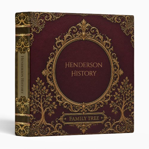 Ornate Filligree Burgundy Family Tree B 3 Ring Binder