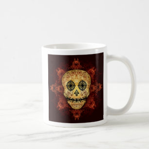 Ornate Flame Sugar Skull Coffee Mug