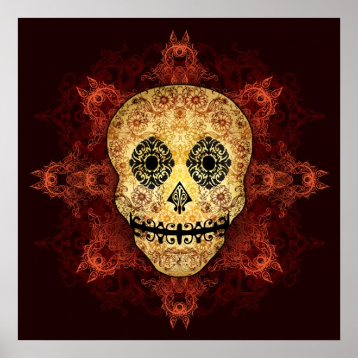 Ornate Flame Sugar Skull Print | Zazzle