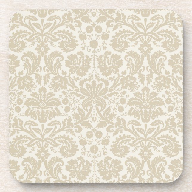 Ornate floral art nouveau pattern beige coaster (Front)