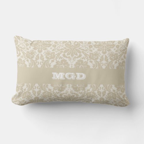 Ornate floral art nouveau pattern beige monogram lumbar pillow