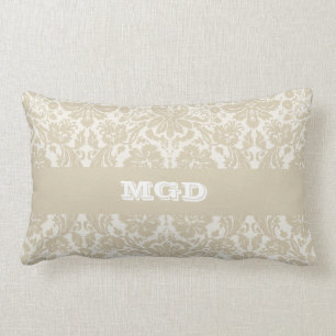 Ornate floral art nouveau pattern beige monogram lumbar pillow