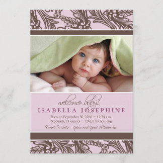 Ornate Floral Baby Birth Announcement (lilac)