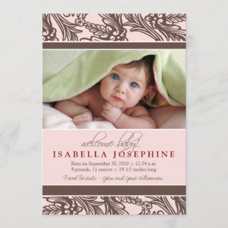 Ornate Floral Baby Birth Announcement (pink)