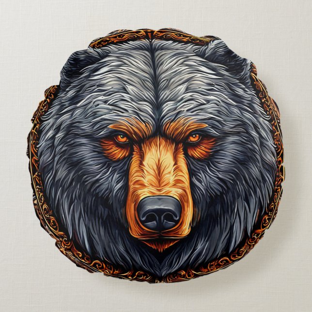 Ornate Floral Bear Design Cozy Decorative Sofa Round Pillow (Front)